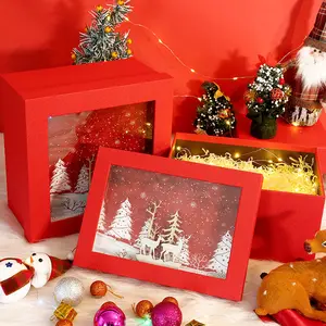 Frohe Weihnachten Top Cover und Base Geschenk box Neujahr Weihnachten 3D Geschenk box mit Holz schnitzerei