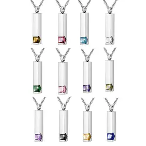 Crystal Bar cremation urn Pendant necklace Stainless steel ashes necklace for human / pet Keepsake jewelry
