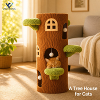 Arbre à chat en forme de maison d'arbre avec plateformes en peluche et nid, tour griffoir pour chats d'intérieur, plusieurs tailles