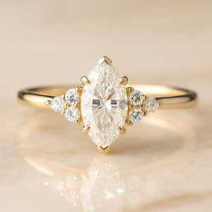 Elegante Anillo de Oro con Diamante de Laboratorio de Corte Marquesa Brillante en Oro Sólido, Joyería Clásica para Novia, Boda y Compromiso para Mujer - Product Image 2