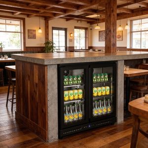 Groothandel Compacte Commerciële Bierkoelkast voor aanrecht, onderkast, 2 glazen deuren, <span class=keywords><strong>retro</strong></span> bierkoelkast - Product Image 1
