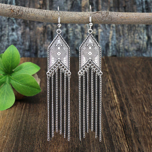 Vintage Tassel Drop <b>Earrings</b> 925 <b>Silver</b> <b>Long</b> Chain Women's Everyday Wear Fashion Jewelry - Product Image 2