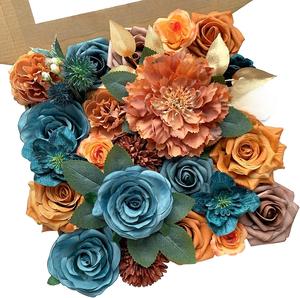 Hot Sale Artificial Flowers Combo Set Gift Box for Diy Present <strong>Wedding</strong> Bouquets <strong>Teal</strong> Burnt Color Flower Arrangements <strong>Decorations</strong> - Product Image 1