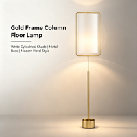Lampe sur pied rectangulaire moderne en métal doré avec abat-jour cylindrique en tissu blanc pour salon et chambre à coucher