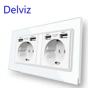 Delviz EU standard plug Electric 16A Outlet, Glass Panel,Smart Overload protection,Dual Power Wall Socket with USB charging port