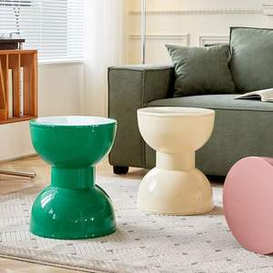 Taburete nórdico bajo de plástico para el hogar, estilo crema, para comedor, sala de estar, mesa de centro, taburete redondo para cambiar zapatos en la puerta. - Product Image 6