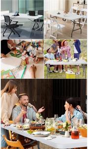 Table pliante d'extérieur moderne légère et portable en fer, 5/6/8 pieds, blanche, pour camping et plage, avec chaises – Vente en gros - Product Image 5