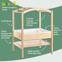 Système de table sensorielle moderne pour enfants Table d'eau de sable avec grand bac à jeu et arche de tableau pour chambre à coucher Centre d'activités pour tout-petits
