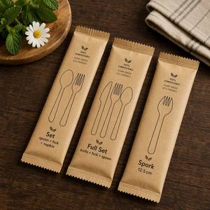 Wholesale High Quality Biodegradable Compostable Disposable <b>Coffee</b> Ground Fork Knife And <b>Spoon</b> Set For Restaurant - Product Image 4