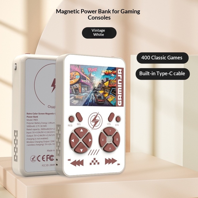 2026 Hot Item 2-in-1 Handheld Retro Game Console with 5000mAh Wireless Charging Magnetic Power Bank for Travel & Fun