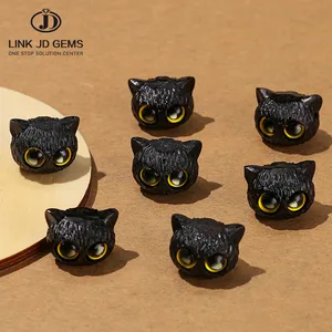 JD Gems Dos Desenhos Animados Bonito Ebony Carving Cat Head Bead Black Sandalwood Madeira Bead Com Buraco Para Fazer Jóias Pulseira Colar Diy