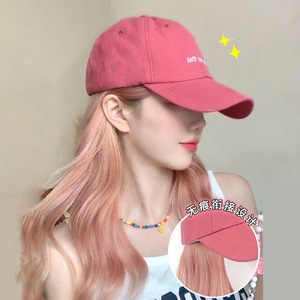 Casquette de baseball pour femme At604 avec perruque, cheveux longs et raides, couvre-tête complet, tissu en maille détachable, fibre haute température - Product Image 1