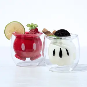Glass children's gift double dessert cup yogurt jelly juice cup shorts gloves fist high temperature.