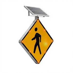 Panneaux de signalisation routière à énergie solaire, panneau d'avertissement de passage pour piétons, panneau de sécurité routière LED pour autoroute et rue - Product Image 1