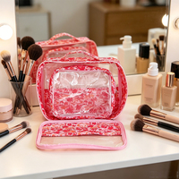 Trousse de Toilette de Voyage Transparente à Fermeture Éclair avec Poignée, Motif Floral, en PVC, pour Cosmétiques – Vente en Gros