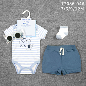 Set di Abbigliamento in Cotone per Neonati 0-12 <span class=keywords><strong>Mesi</strong></span>, <span class=keywords><strong>4</strong></span> Pezzi, Stampa Animali/Fiori, Pantaloncini, Tutina, Pantaloni e Calzini, Estivo - Product Image 2