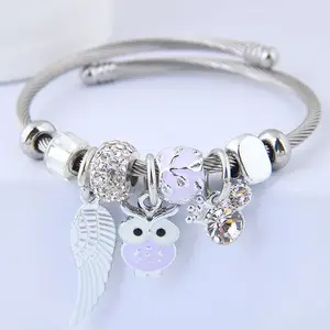 Europe Popular Style Vintage Owl Charm Bracelet Accept Small Order High Quality Stainless Steel Cuff Bracelet Fashion Jewelry