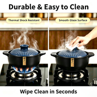 Olla de Cerámica Estilo Chino para Guisos, con Tapa, Resistente a Altas Temperaturas, Apta para Estufas de Gas, Antiadherente, Apta para Lavavajillas, Utensilios de Cocina para Uso Doméstico
