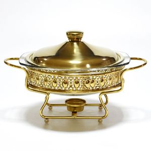 QY 2L Plato de Vidrio Festoneado para Calentar Alimentos, con Marco Dorado Decorativo, Mini Buffet, para Hogar, Bodas, Hoteles, Equipo de Catering - Product Image 1