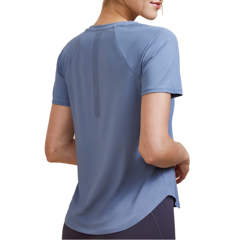 Women's Custom Logo Summer Workout Fitness Top Quick Dry Stretch Mesh Patchwork Curve Hem Yoga & Running Training Shirt