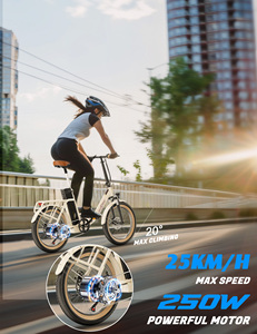 ONESPORT-Vélo Électrique Pliant Hybride de 250W, 48V, 7 Vitesses, 20x3.0 Pouces, Cadre en Acier pour Femmes, Entrepôt Européen - Product Image 6