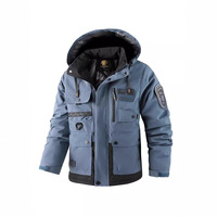 Parka d'hiver pour homme avec logo personnalisé, en polyester épais, à rayures, col montant, fermeture éclair, veste streetwear, manteau thermique rembourré pour l'extérieur