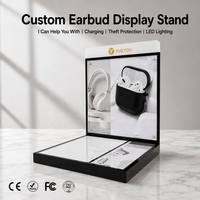 Présentoir audio en acrylique avec logo personnalisé, panneau d'affichage interchangeable, base miroir, support de vente au détail pour casques et écouteurs TWS