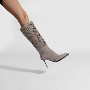 Bottines à talon aiguille en daim à bout pointu, bottes hautes respirantes pour l'été, bottes hautes élégantes pour les soirées - Product Image 6