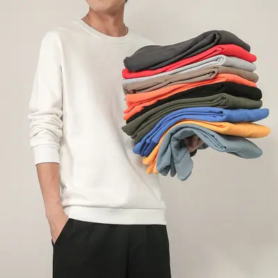 wholesale 50% cotton polyester custom embroidered plus size men's pullover fleece hoodies crew neck sweatshirts for men
