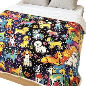 Cartoon Dog Print Plush Raschel Blanket Rectangular Anti-Pilling <b>Machine</b> Washable Four Seasons Home Use Modern Style - Product Image 5