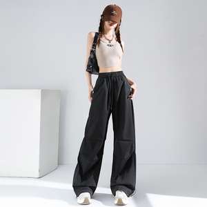 Pantaloni <span class=keywords><strong>Cargo</strong></span> a gamba larga con laccio a vita alta stile americano Casual pantaloni della tuta a gamba larga - Product Image 4