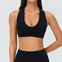 Soutien-gorge de sport respirant à séchage rapide, col en V, dos croisé, découpes triangulaires, coussinets amovibles en forme de goutte d'eau, maintien moyen