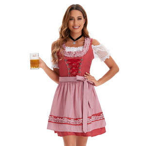 Adult Women's <b>Beer</b>-Themed Oktoberfest Dirndl Dress Red Gingham Skirt with Apron Fancy Costume Party Wear - Product Image 4