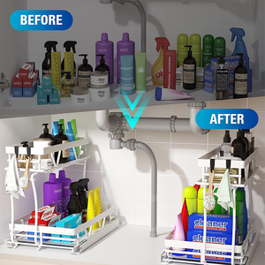 Meilleur prix chariot de déploiement sous l'évier de cuisine organisateur de maison Installation armoire de rangement gratuite sous l'évier <span class=keywords><strong>bac</strong></span> de rangement mural - Product Image 4