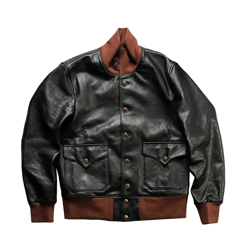Custom Logo High Quality Newest Fashionable 100% Horseskin Real Original Leather Jackets Men's Bomber Casual Vintage Coat