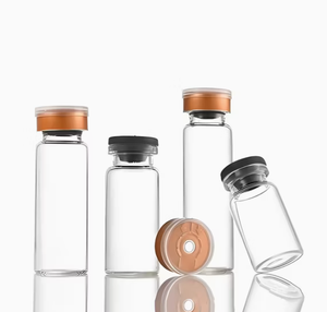 10ml/30ml amber glass <b>bottle</b>, empty glass container, with white/red/blue cap; cap color customizable. - Product Image 6