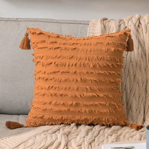 Housses de coussin en lin personnalisées directement à l'usine, bords taillés, glands en macramé, taie d'oreiller 18x18, <span class=keywords><strong>housse</strong></span> d'oreiller de ferme - Product Image 5