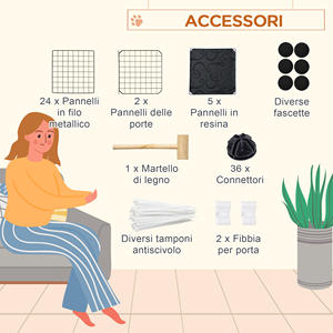 Enclos modulaire pour lapins avec accessoires de montage en acier et PP 105x105x70cm - Noir - Product Image 6