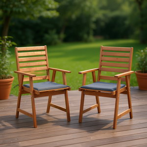 Set di Sedie da Giardino in Legno di Acacia con Cuscini, Design Rustico Moderno, Mobili da Patio in Legno Massello, Tessuto in Poliestere Grigio - Product Image 2