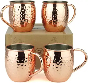 Wholesale 18oz Custom Plating Stainless Steel Travel Wine Cup Beverage Beer Martini Bar Copper Moscow Mule Hammered Mug