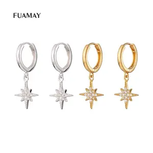 FUAMAY Elegant Star Earrings 925 Silver Starburst Hoop Earrings Jewelry Women's
