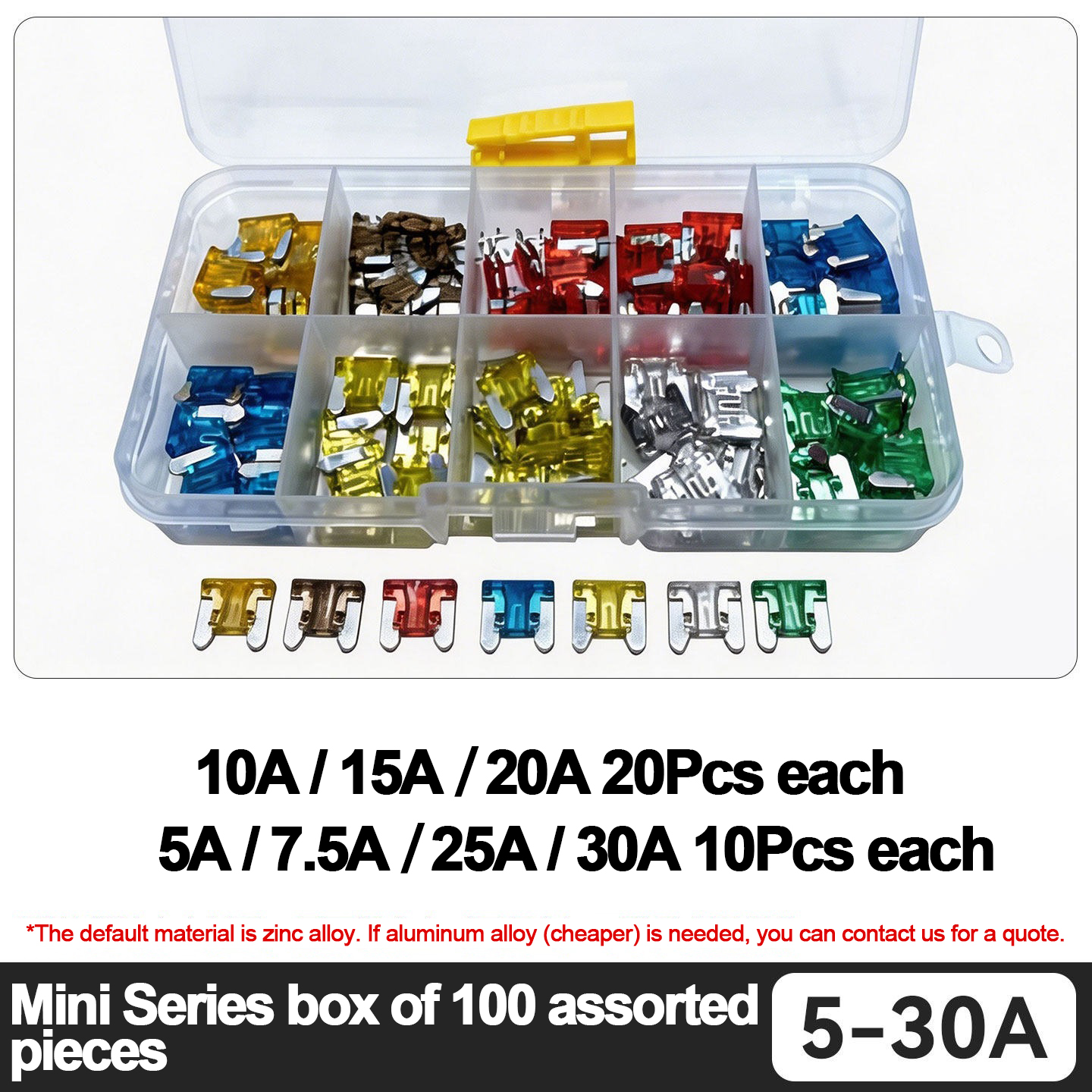 Boîte de taille mini de 100 pièces 5 ~ 30A