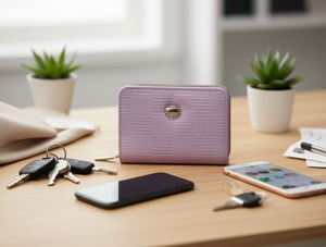 Portafoglio da donna a due ante con bottone singolo, piccolo, in materiale PU, stile minimalista - Product Image 2