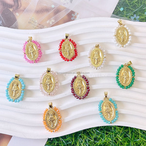 Multi piedra perla <span class=keywords><strong>Cristo</strong></span> Cruz Virgen María colgante joyería colorido cristal colgantes accesorios CZ Ángel colgante - Product Image 1