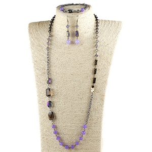 Set di gioielli di moda Set di orecchini con bracciale in pietra e cristallo con catena a <span class=keywords><strong>rosario</strong></span> con perline - Product Image 3