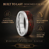 Bague de mariage en carbure de tungstène et fibre de carbone plaqué argent 8 mm, surface mate et coupe plate, pour hommes et femmes
