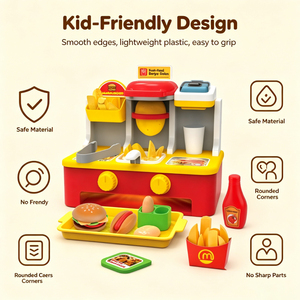 LKTOYS Nouveauté : Ensemble repas McDonald's 33 pièces avec son et lumière, pour faire des hamburgers, couper des pommes de terre et faire frire des frites - Product Image 3