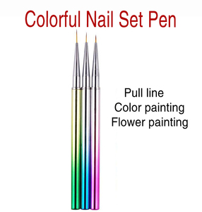 Lot de 3 pinceaux à ligne fine colorés pour nail art, en nylon et plastique, avec manche en bois et manche métallique illusion. - Product Image 3