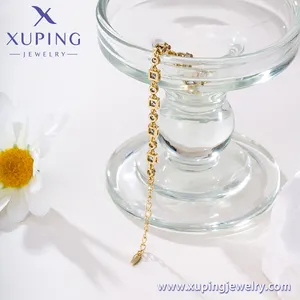 Xuping gelang rantai zirkon untuk wanita, gelang perhiasan warna emas 14K, set berlian bulat bentuk persegi untuk wanita