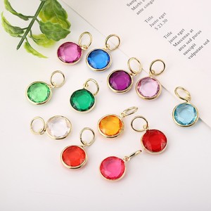 Gold Plated Copper Alloy Round Pendant Charms Bezel Setting 12 Colors Birthstone Jewelry Accessory For <b>Bracelet</b> Gift - Product Image 1
